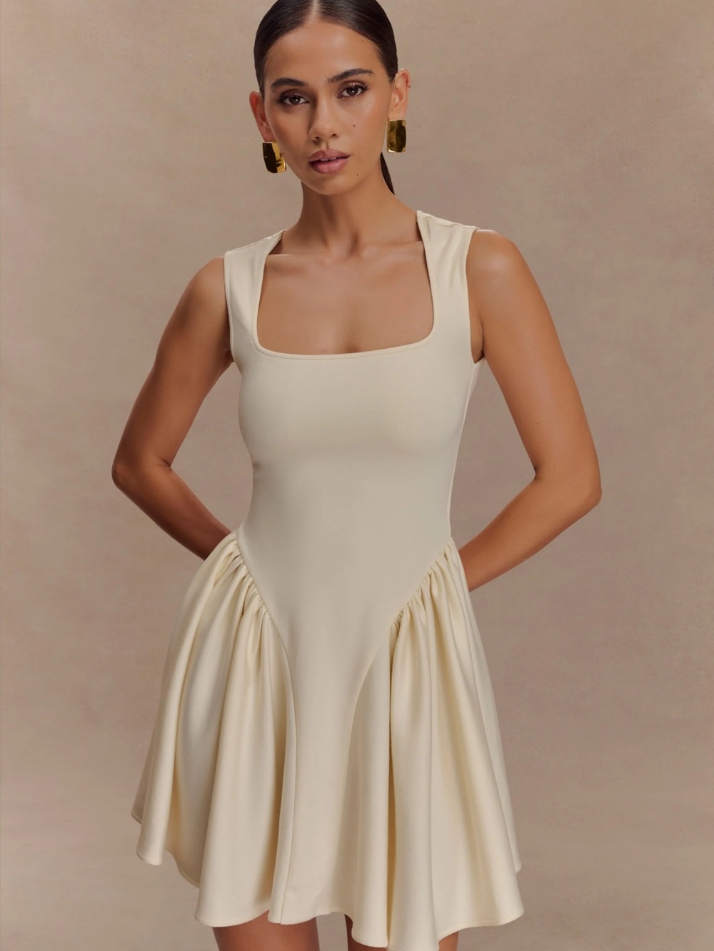 Meshki Sleeveless Square-Neck Cream Dress (brand new with tags on)